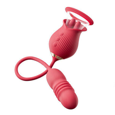 Rose 10 Tongue Licking &amp; Thrusting Dildo Vibrator Clitoris and Nipple Stimulator Sex Shapeช่องคลอดดูดVibrator IntimateดีNipple Suckerช่องปากLicking Clitorisกระตุ้นที่มีประสิทธิภาพเพศของเล่นสําหรับผู้หญิง