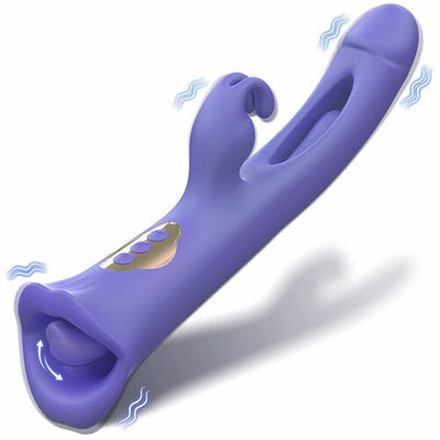 Clit Nipple Anal Stimulation Rabbit Licking Vibrating Flapping 4 IN 1 Stimulator