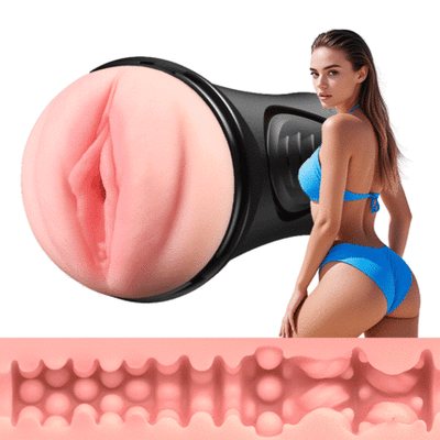 10 Vibrations Realistic Labia Vaginal Pressure IPX7 Waterproof Electric Masturbator Stroker