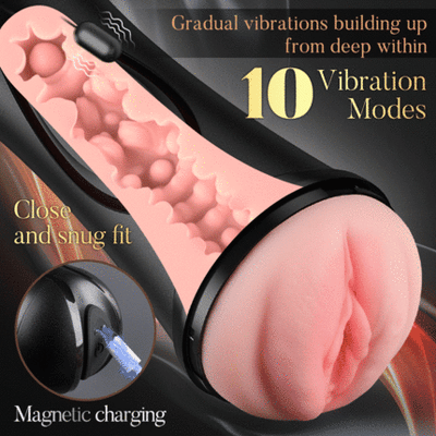10 Vibrations Realistic Labia Vaginal Pressure IPX7 Waterproof Electric Masturbator Stroker