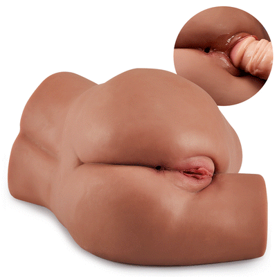 2Kg Brown Male Masturbator Sex Doll with Virgin Tight Labia, 2 Hole Realistic Sex Toy with Strong Suction Channel, Goyha Pocket Pussy Sex Toy for Men Masturbation