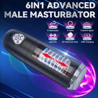sex toys ไทย 6 IN 1 ชายMasturbatorคัพอัตโนมัติTelescopicหมุนหีจริงช่องคลอดMasturbationอมควยผู้ใหญ่เพศของเล่นสําหรับผู้ชาย
