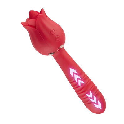 Red Rose Low Noise 5 Thrusting &amp; Vibrating 7 Tongue Licking Vibrator G Spot Vibrator สําหรับผู้หญิงลิ้นสั่นและดูดโหมดนวด Clitoral หัวนม Anal Stimulator คู่ผู้ใหญ่อุปกรณ์