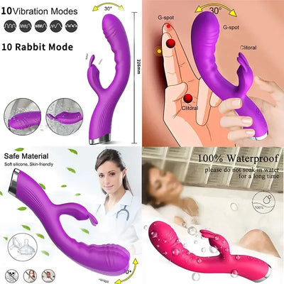 Thailand sex toys 10 Speed G Spot Vibrator USB ชาร์จที่มีประสิทธิภาพ Dildo Rabbit Vibrator สําหรับผู้หญิง Clitoris นวดกระตุ้นของเล่นสําหรับผู้ใหญ่