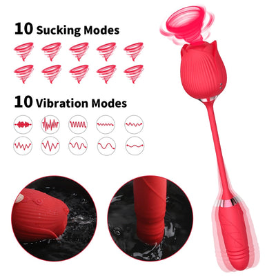 10 Modes Rose Clitoral Sucking Vibrator with Vibrating Egg Vaginal Anal Stimulator Breast Nipple Massager Oral Sex Toy for Women