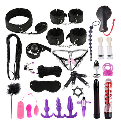 26Pcs Sexy Lace-up Briefs Bondage Handcuffs Blindfold Couple Sex Toys Tool Kit BDSM Bondage Set Flirting Toys for Couple Slave