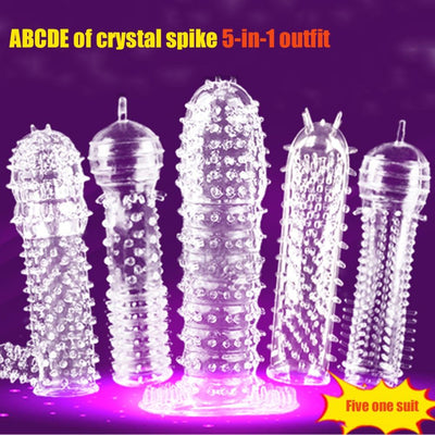 5pcs/set TPE Penis Sleeve Delay Time Crystal Cock Rings Reusable Condom Penis Extension Penis Rings Adult Sex Toys for Men