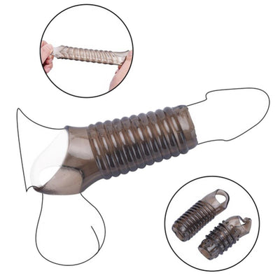 Flexible Penis Extender Sleeve Condoms Thread Penis Sleeve Extension Scrotum Ring Sex Toys Delay Ejaculation Cock Ring Sex Toy