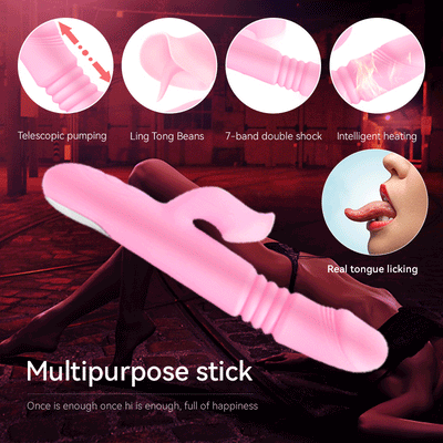 Heating Powerful Telescopic Vibrator for Women Tongue Licking Sex Toys Soft Silicone Clitoris Massage Stick Female Masturbators