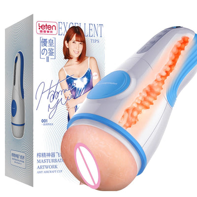 LeTen Masturbator Automatic Retractable Heating Cup Deep Throat Blowjob Masturbation Sucking Thrusting Vibrator Sex for Adult