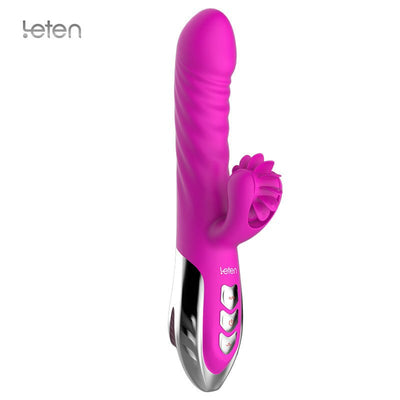 Leten Female Masturbation Sex Toys for Women Smart Heating Frenzy Stick Double Shock Tongue Vagina Massage Stick Sex Product