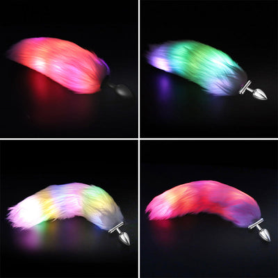 Luminous LED Lighting Metal Silicone Butt Anus Sex Toy Couples Women Cosplay Animal Fox Ass Anal Plug with Tail Anal Fur Tail