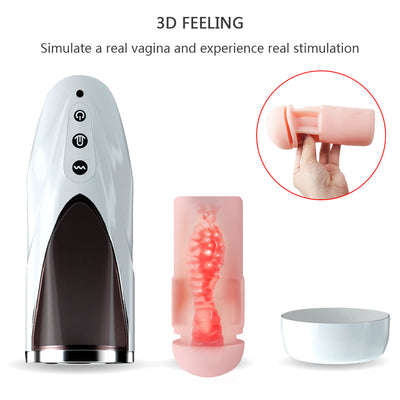 Male Automatic Tongue Licking Masturbation Cup 3D Real Vagina Textured Pussy Bag 18 Vibration Mode Male Sex Machine Toys