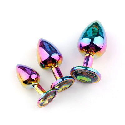 Rose Gold Rainbow Heart Shape Crystal Metal Anal Beads Butt Plug Jewelry Ass Small Medium Size Set Sex Toy for Female Male M-21