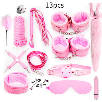 Sexy Leather BDSM Kits Plush Sex Bondage Set Handcuffs Sex Games Whip Gag Nipple Clamps Sex Toys for Couples Exotic Accessories