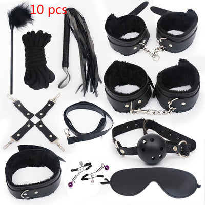 Sexy Leather BDSM Kits Plush Sex Bondage Set Handcuffs Sex Games Whip Gag Nipple Clamps Sex Toys for Couples Exotic Accessories