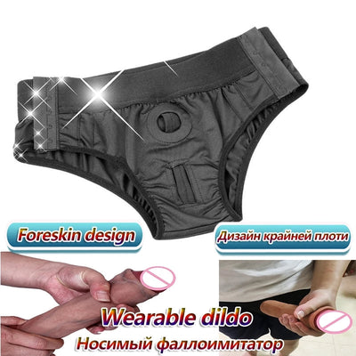 Wearable Strap on Dildo Realistic Pants Sliding 18.5cm Simulation Foreskin Penis Huge Big Dick Erotic Sex Toys for Women Lesbian